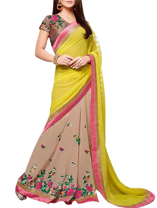 yellow georgette saree - 11145141 - Standard Image - 0