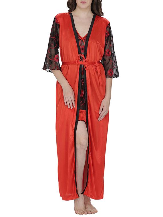 red satin nightwear set - 11146089 - Zoom Image - 0