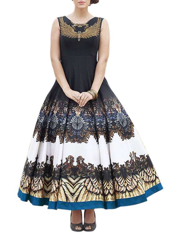 black printed silk blend anarkali suit