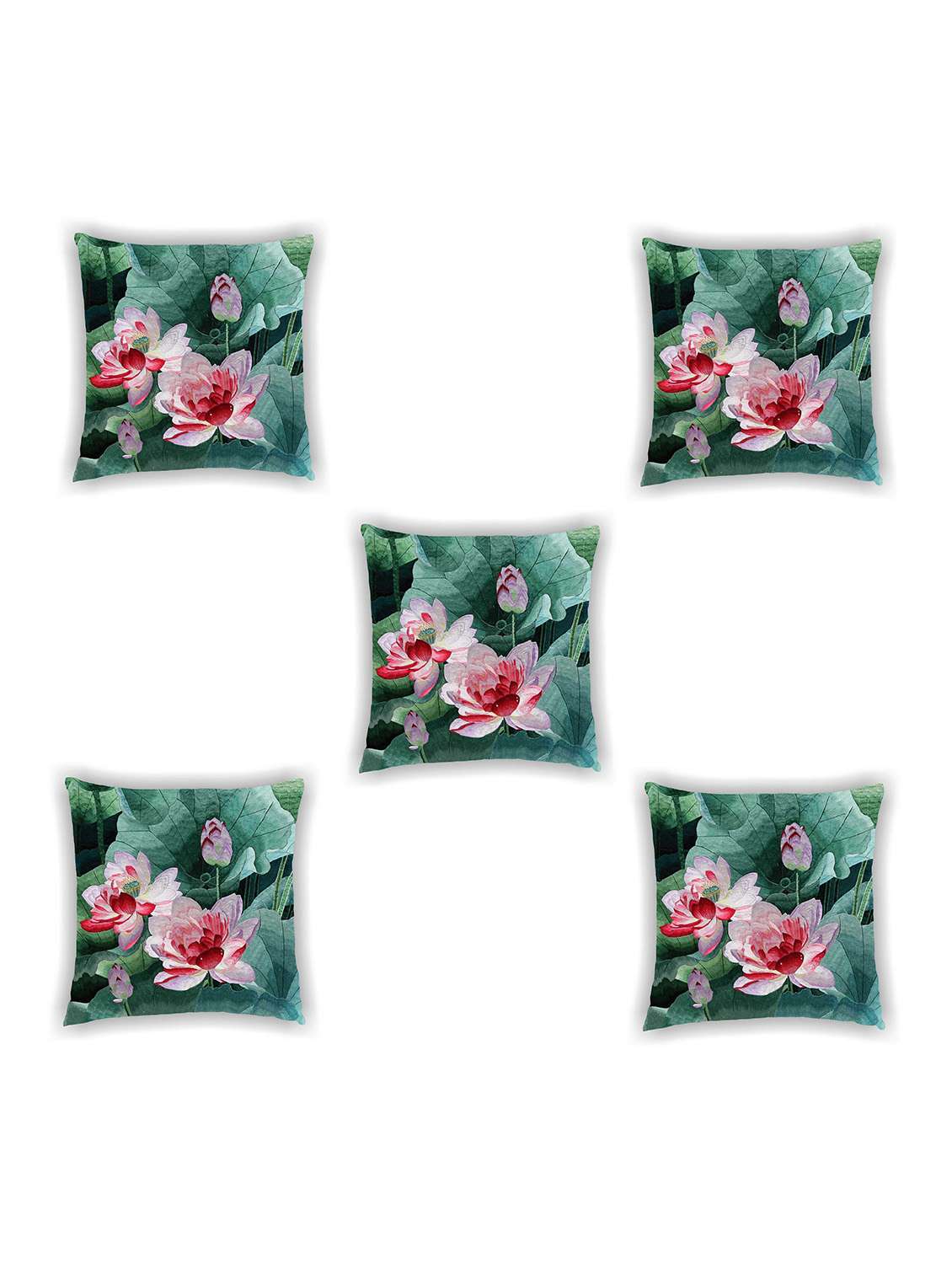 green and pink floral print cushion covers (set of 5) - 11155231 -  Zoom Image - 0