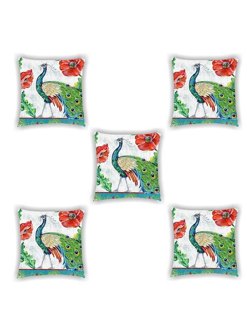 multi coloured satin peacock print cushion cover (set of 5) - 11155240 -  Standard Image - 0