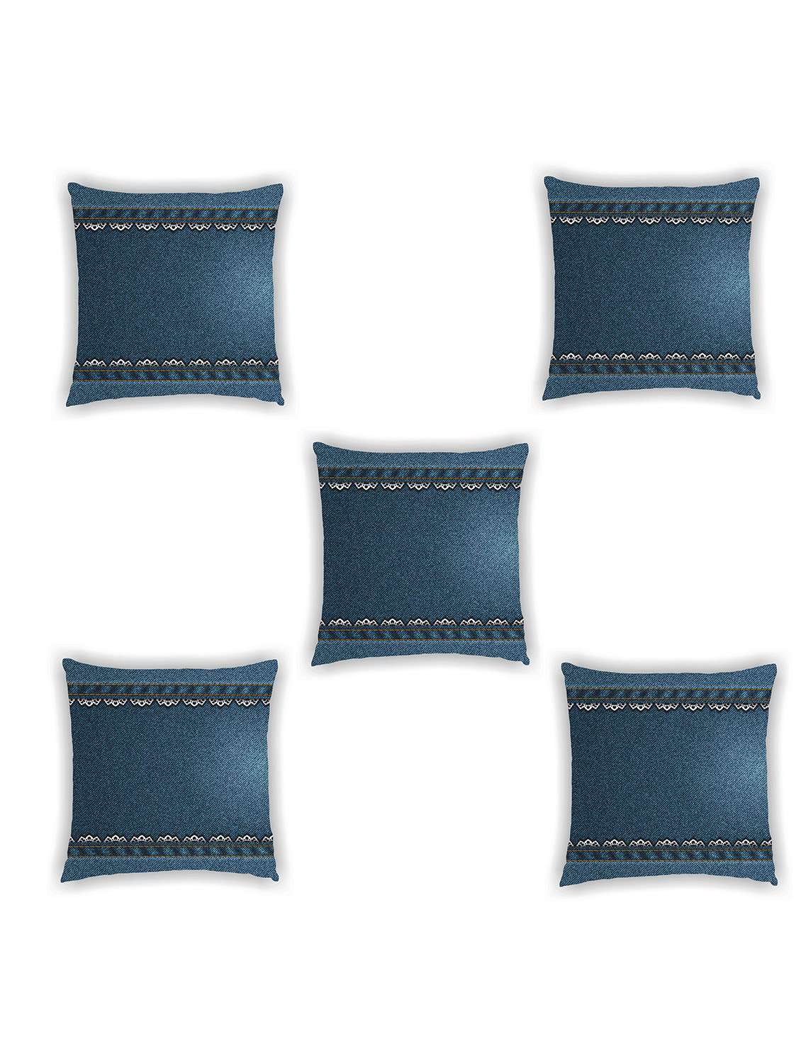 stone blue satin cushion cover with lace trim (set of 5)