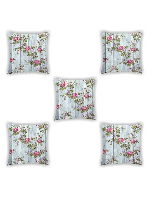 grey satin floral print cushion cover (set of 5) - 11155265 - Standard Image - 0