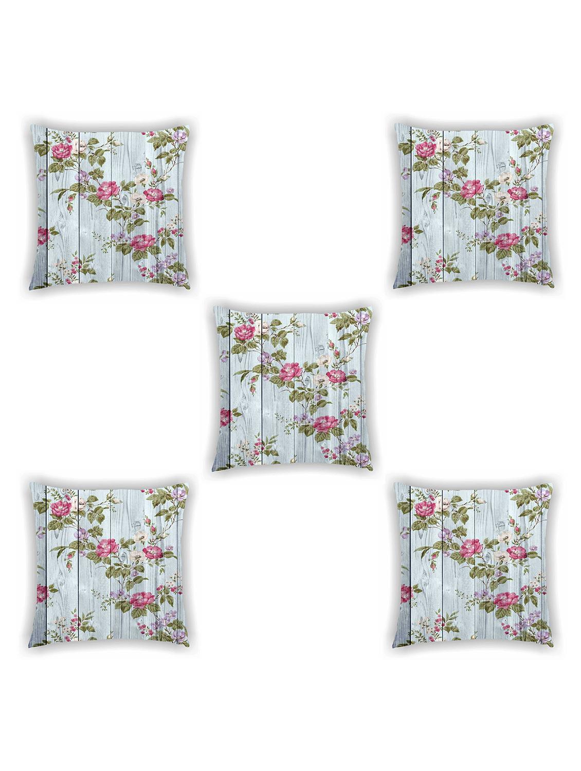 grey satin floral print cushion cover (set of 5) - 11155265 -  Zoom Image - 0
