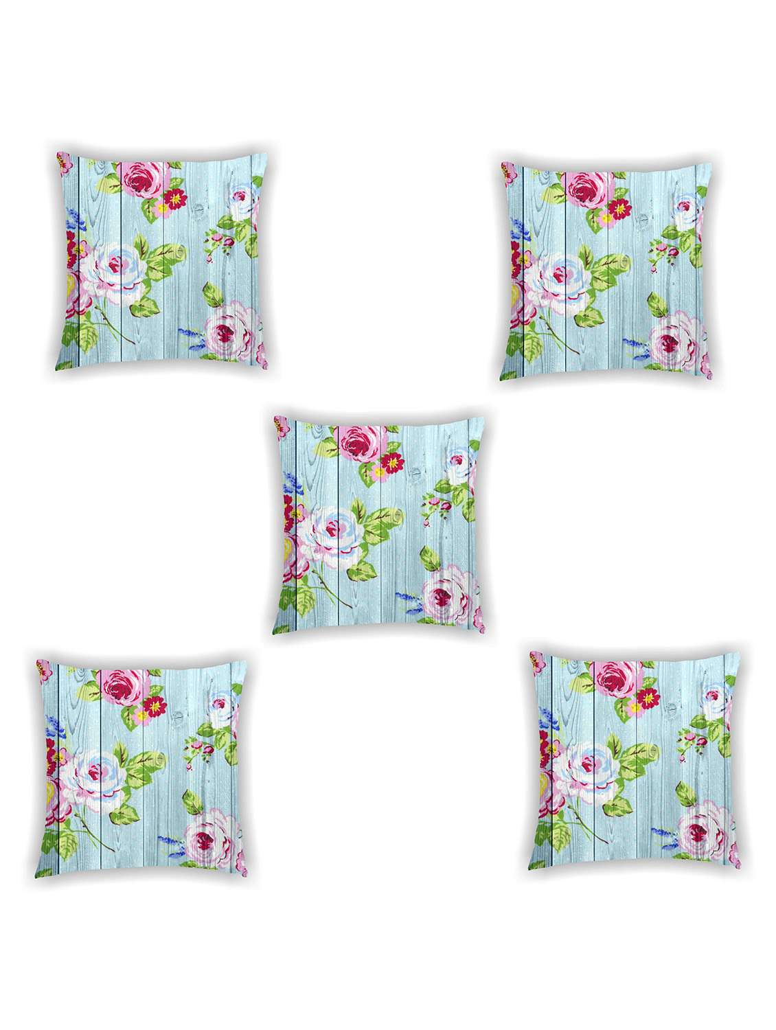 blue floral print satin cushion cover (set of 5)