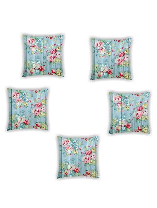 blue satin floral print cushion cover (set of 5) - 11155267 -  Standard Image - 0