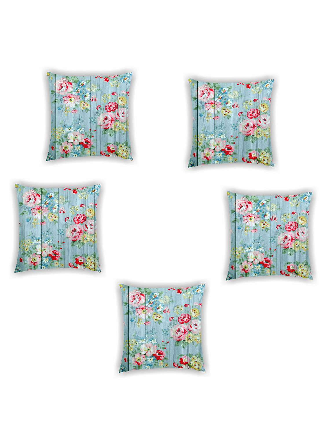 blue satin floral print cushion cover (set of 5) - 11155267 -  Zoom Image - 0