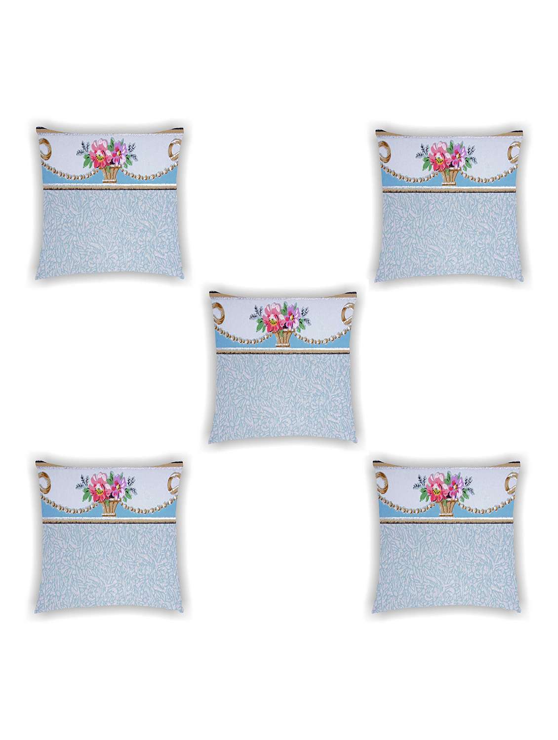 blue satin printed cushion cover (set of 5)