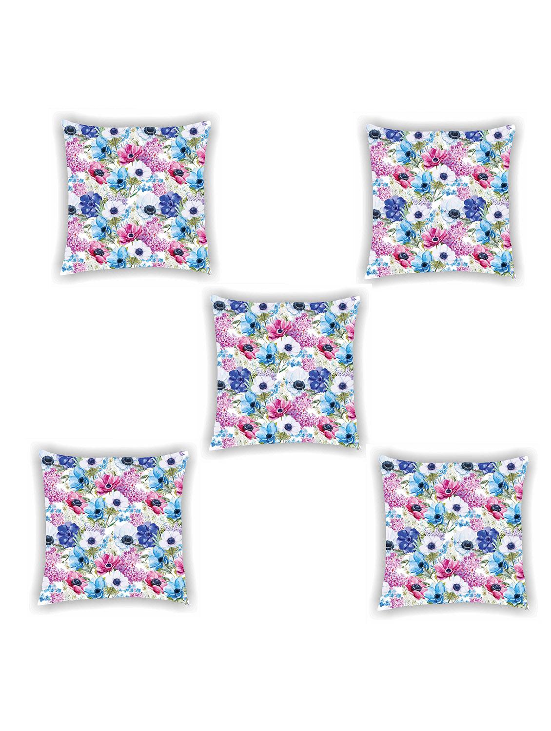 multi coloured satin floral print cushion cover (set of 5) - 11155295 - Zoom Image - 0