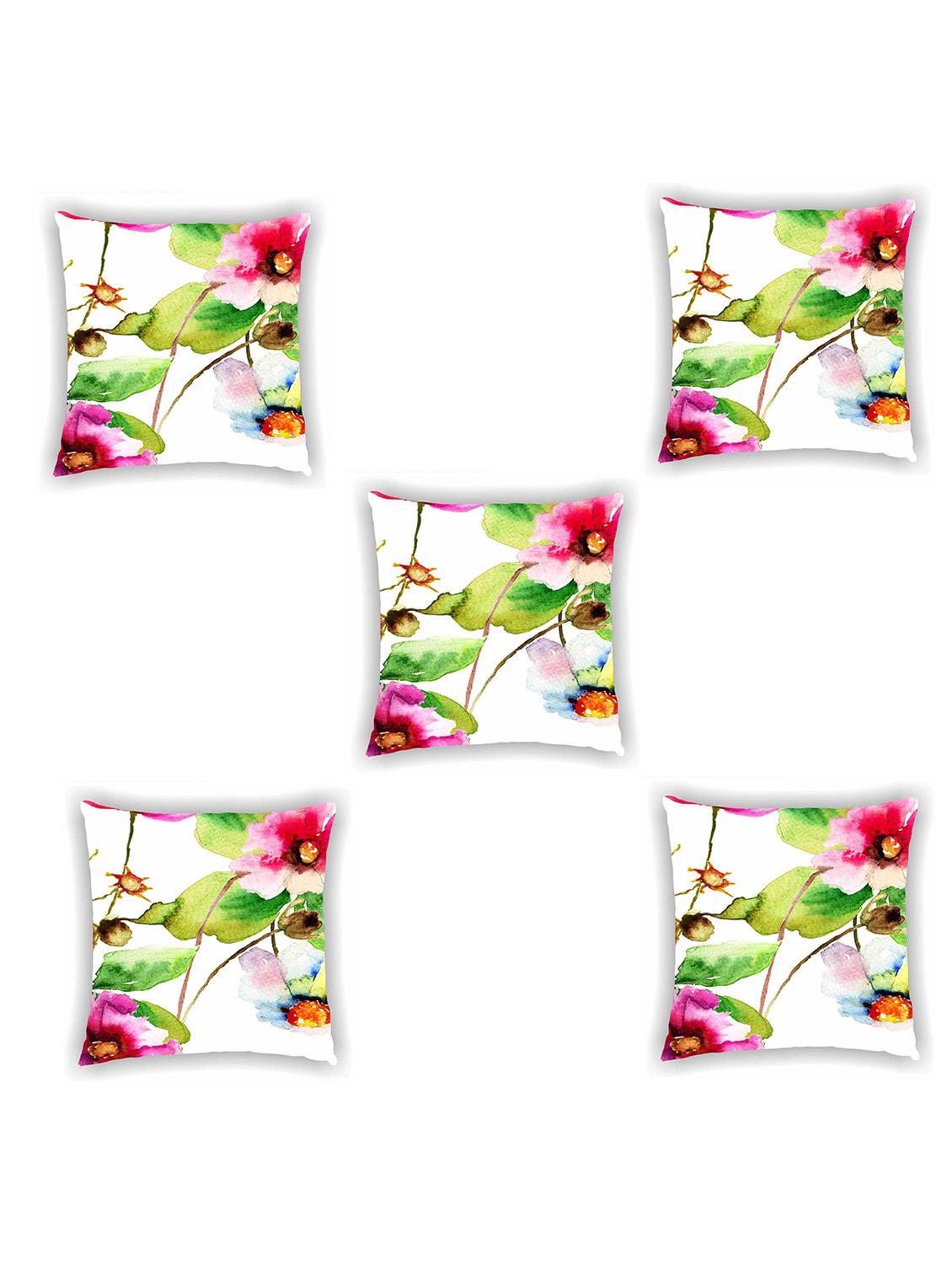 white satin floral print cushion cover (set of 5) - 11155299 - Zoom Image - 0