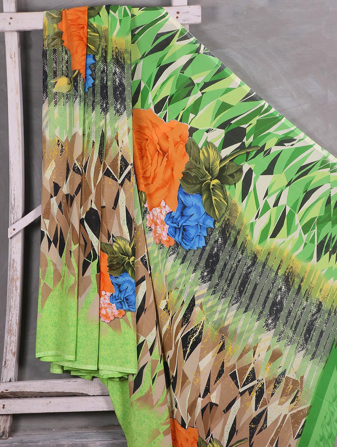 Floral & Abstract Print Crepe Saree - Komal Sarees