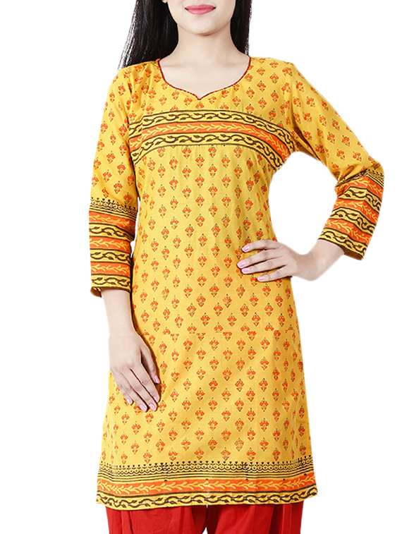 yellow cotton straight kurta