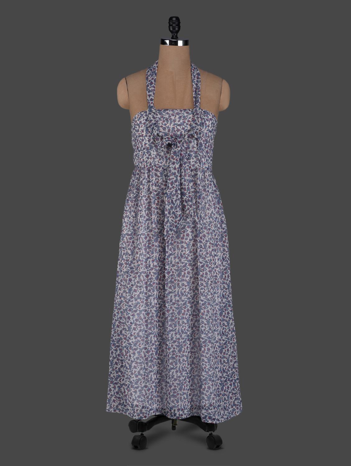 Floral Print Halter Neck Georgette Dress - Meee!