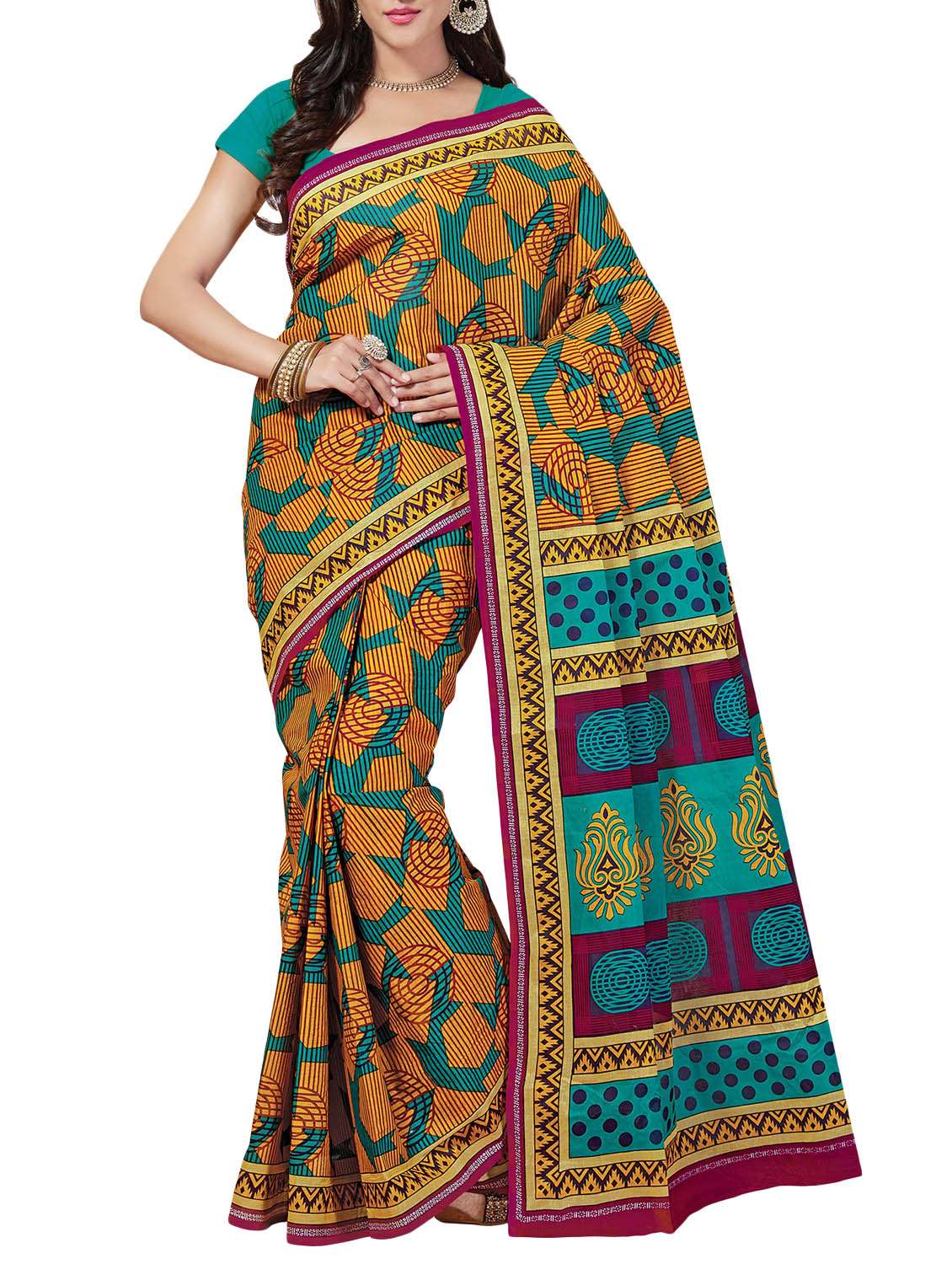multi colored cotton saree with blouse