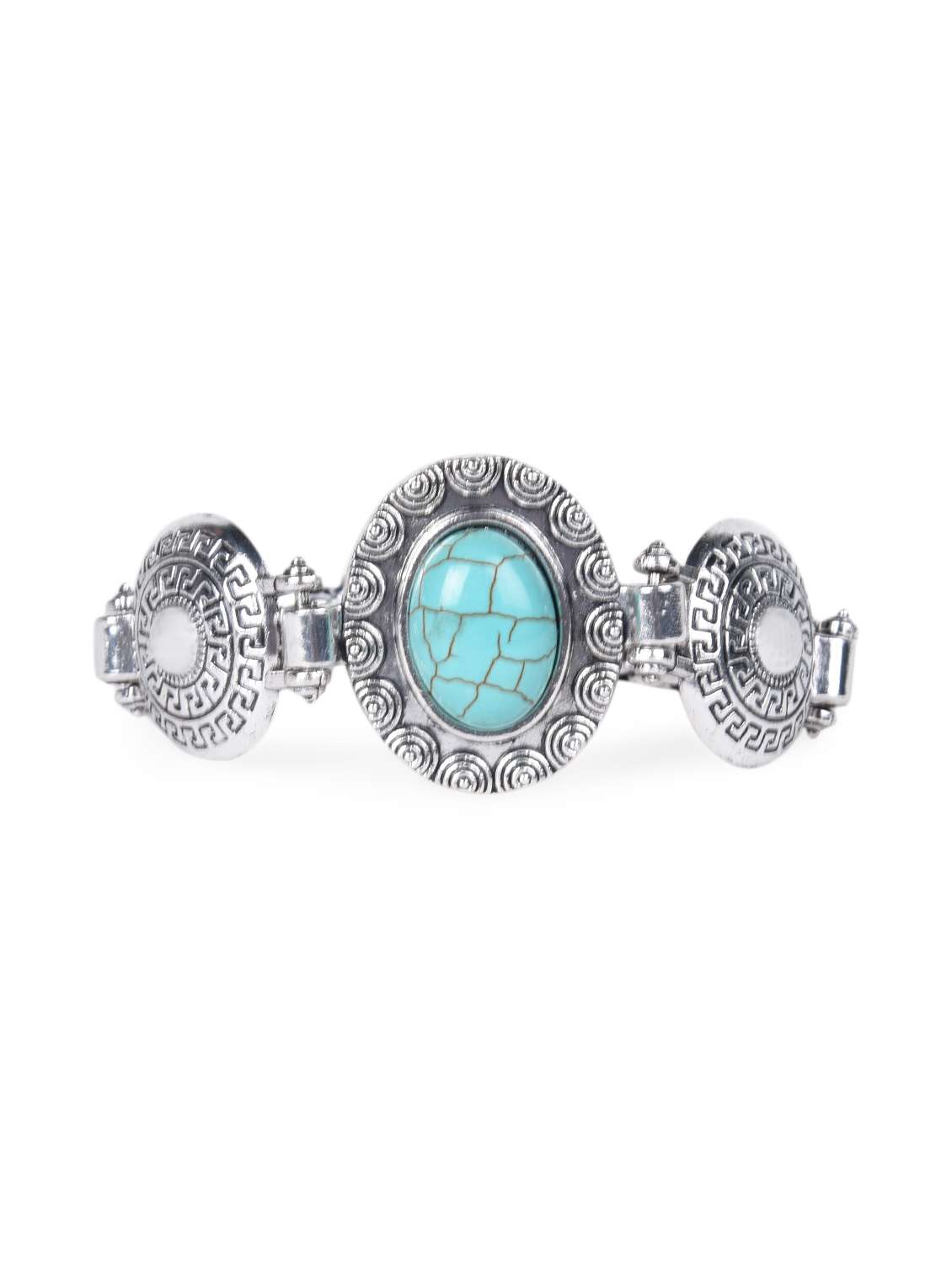 metal alloy turquoise oval stone bracelet