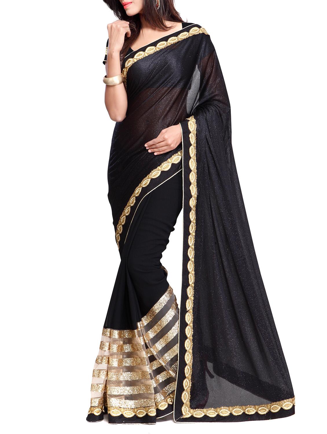 black georgette half and half saree with blouse - 11193354 - Zoom Image - 0