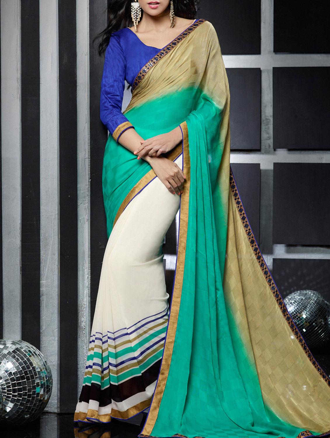 multi color, georgette jacquard saree with blouse - 11193362 - Zoom Image - 0