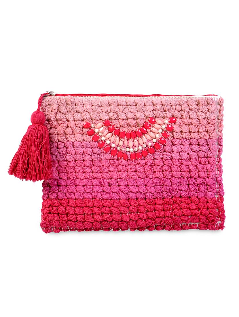 pink embroidered pouch