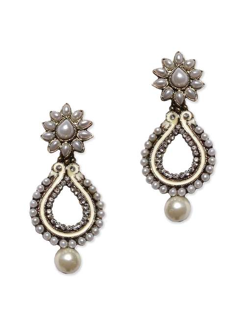 white metal pearl earrings - 11204908 - Standard Image - 0
