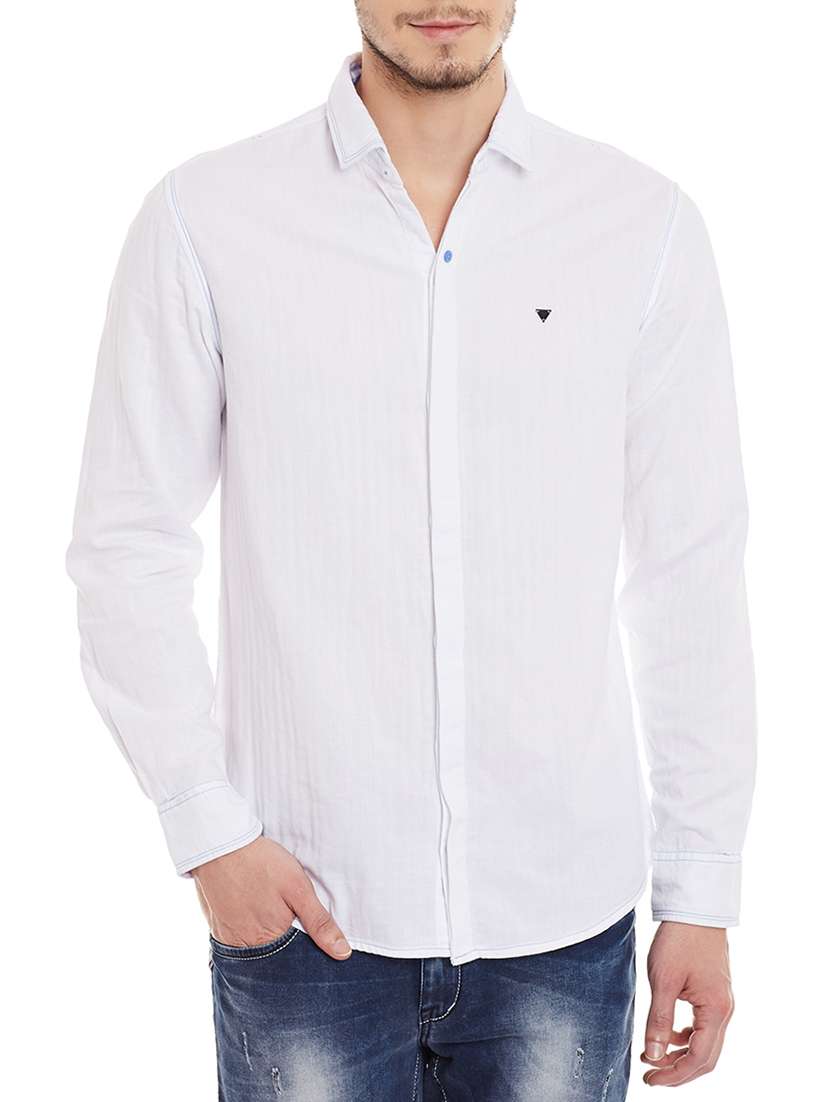 solid white cotton casual shirt - 11205025 - Zoom Image - 0