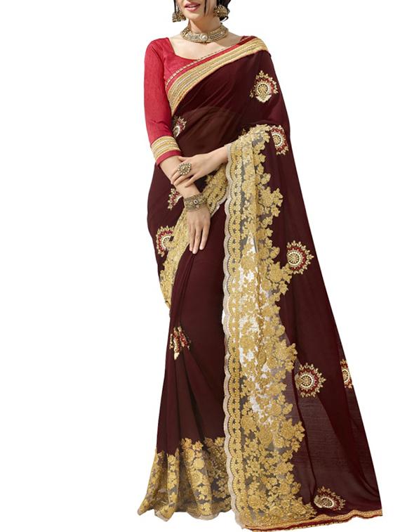 red georgette saree with blouse - 11212389 - Zoom Image - 0