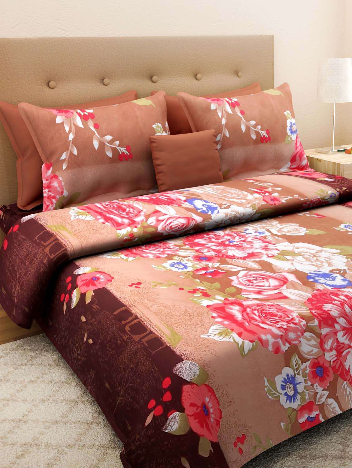multicolored printed cotton double bedsheet set