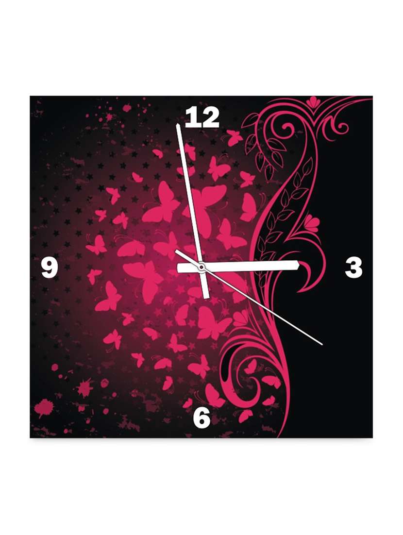 pink butterflies wall clock