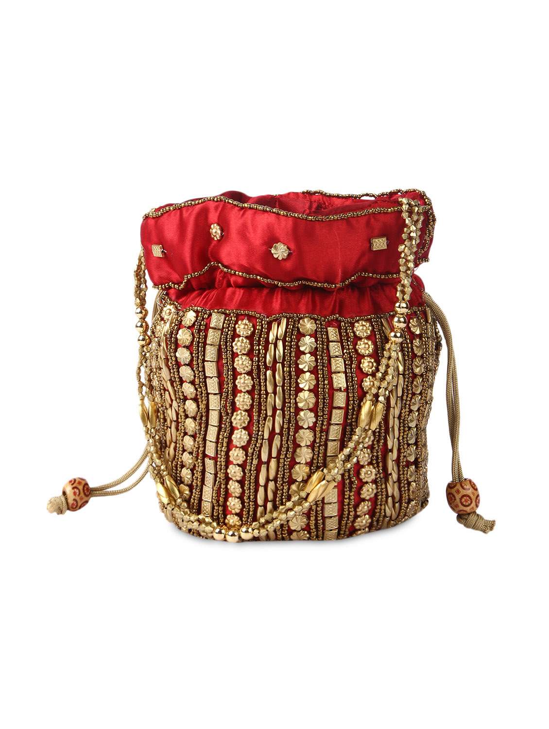 zari work maroon silk potli