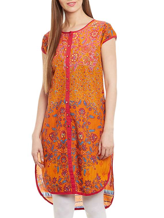 orange cotton straight kurta