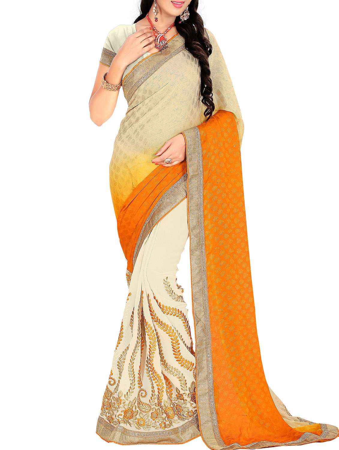 orange georgette saree with blouse - 11261414 - Zoom Image - 0