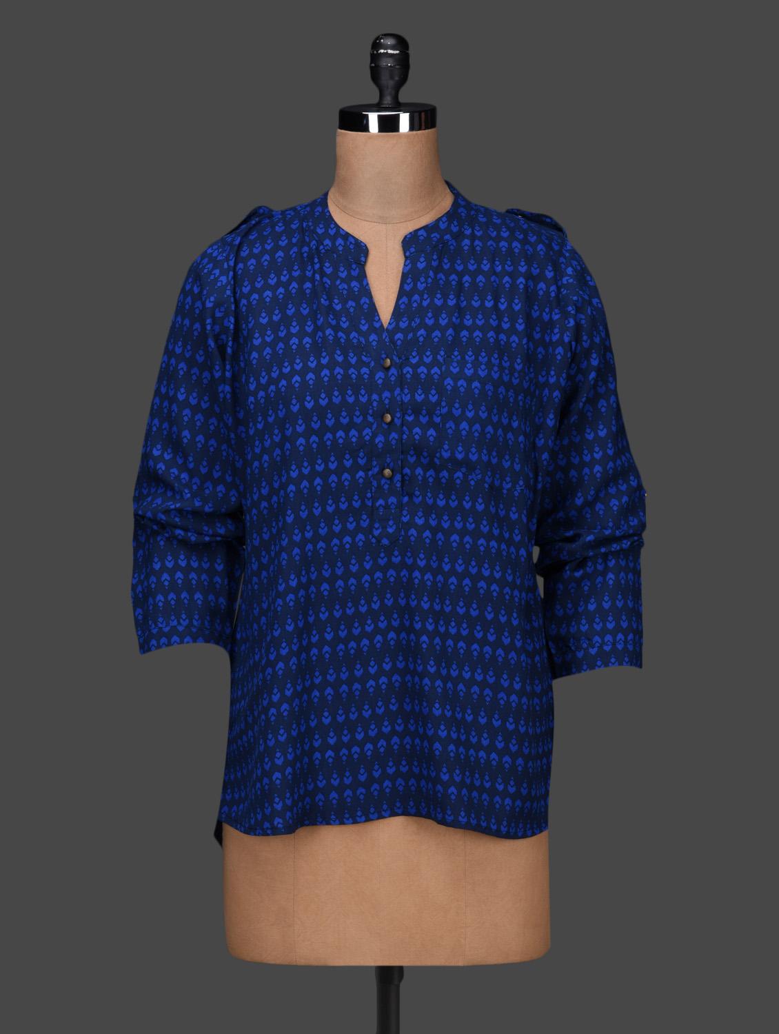 Royal Blue Printed Full Sleeve Top - LQQKE