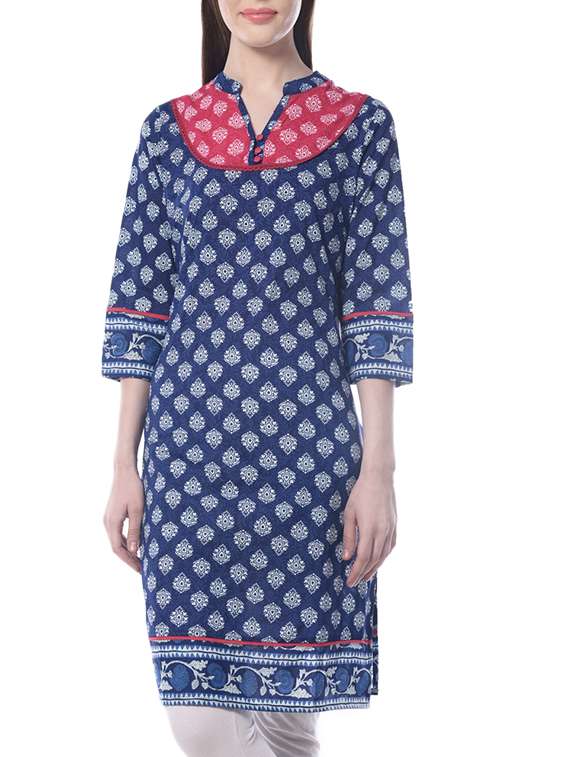 blue cotton straight kurta