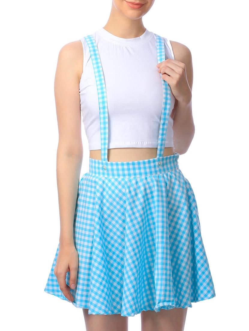 blue cotton flared skirt with suspenders - 11269443 -  Zoom Image - 0