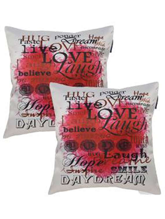 white printed satin cushion cover (set of 2)