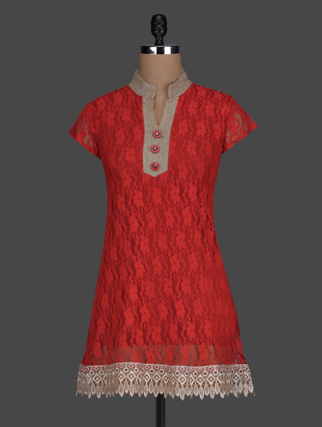 mandarin collar net lace kurti