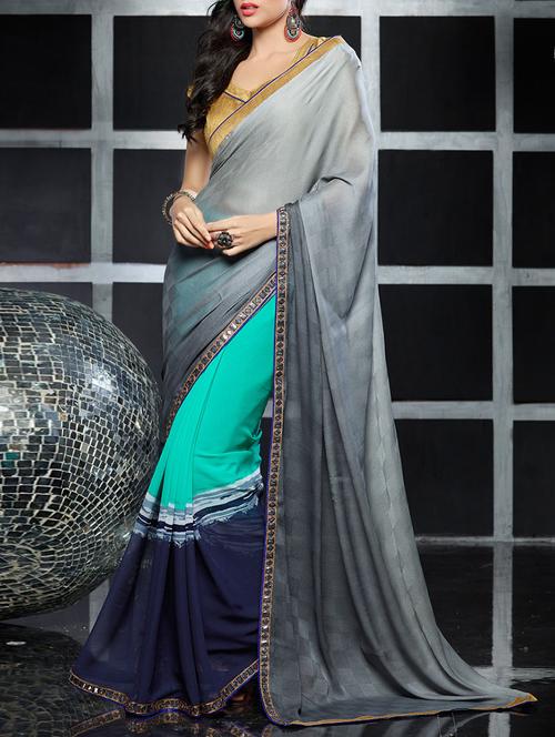 multi colored georgette printed half and half saree with blouse - 11273260 - Standard Image - 0
