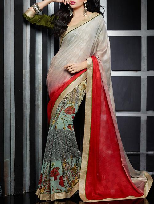 multi colored printed georgette half and half saree with blouse - 11273265 -  Standard Image - 0