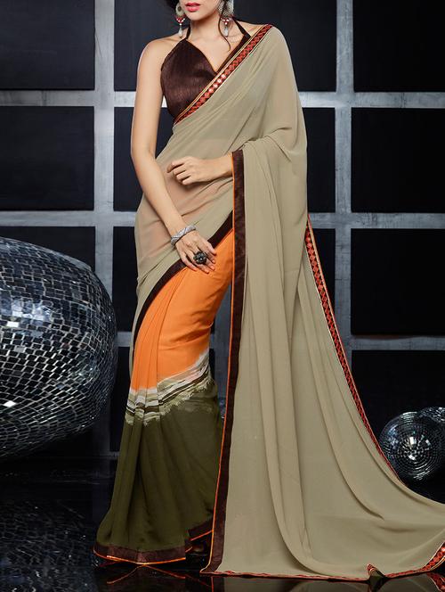 multi colored georgette printed half and half saree with blouse - 11273268 -  Standard Image - 0