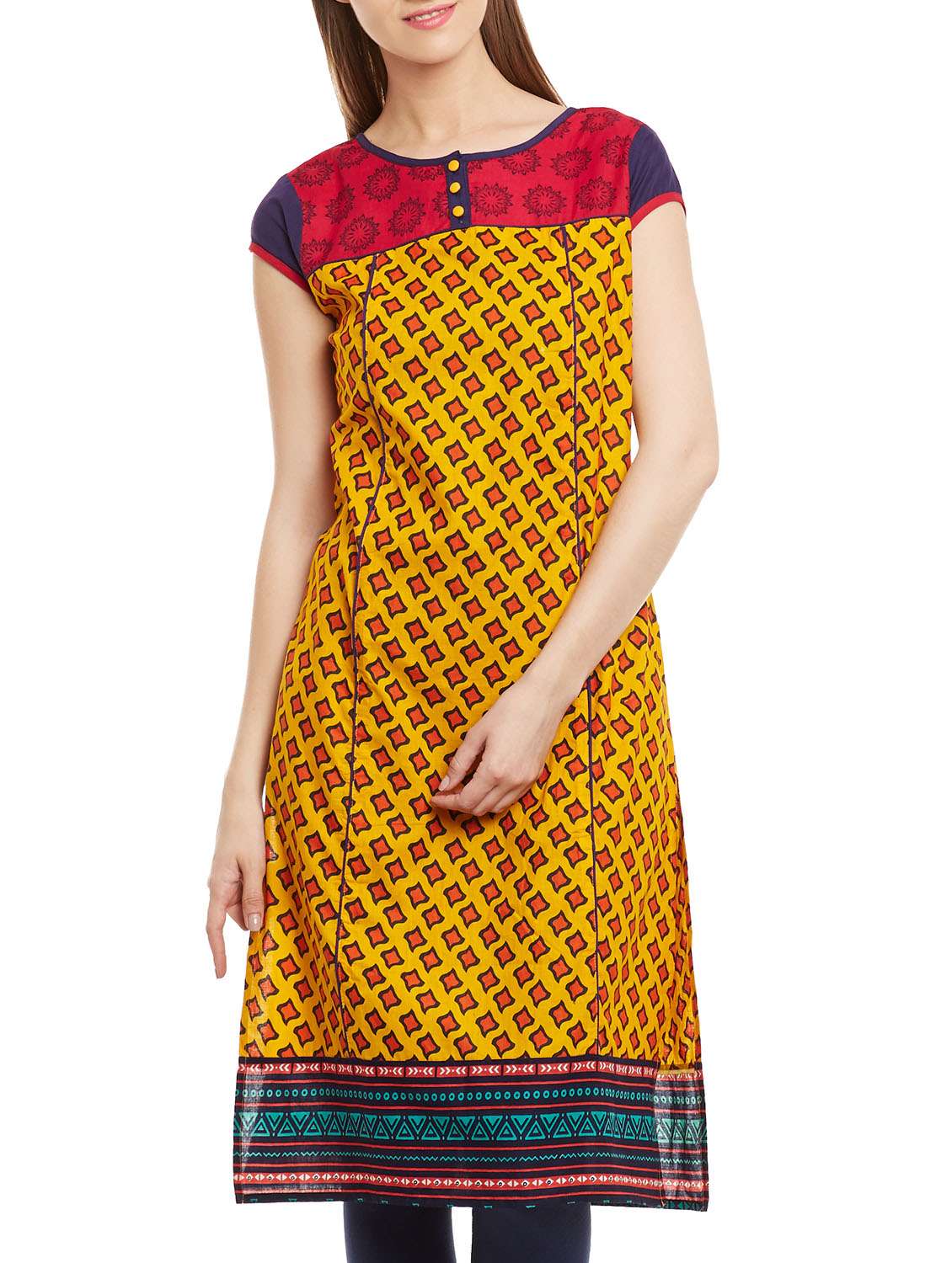 yellow cotton straight kurta