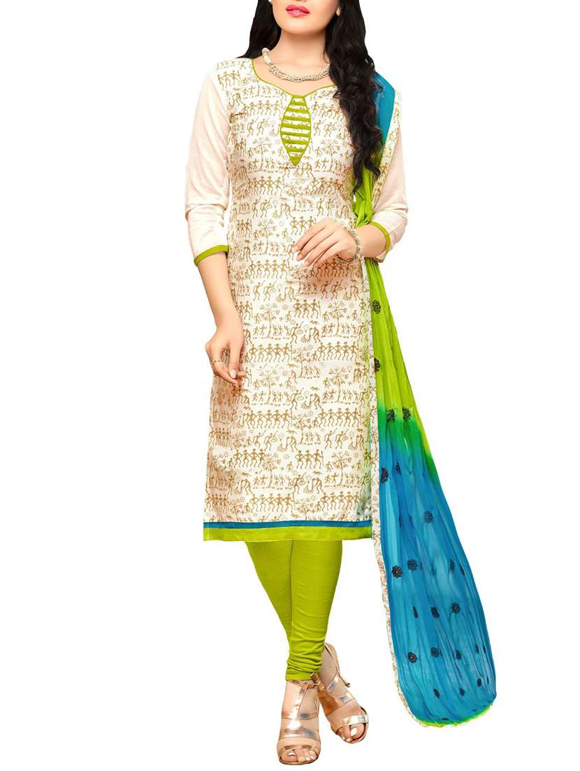 white cotton unstitched dress material