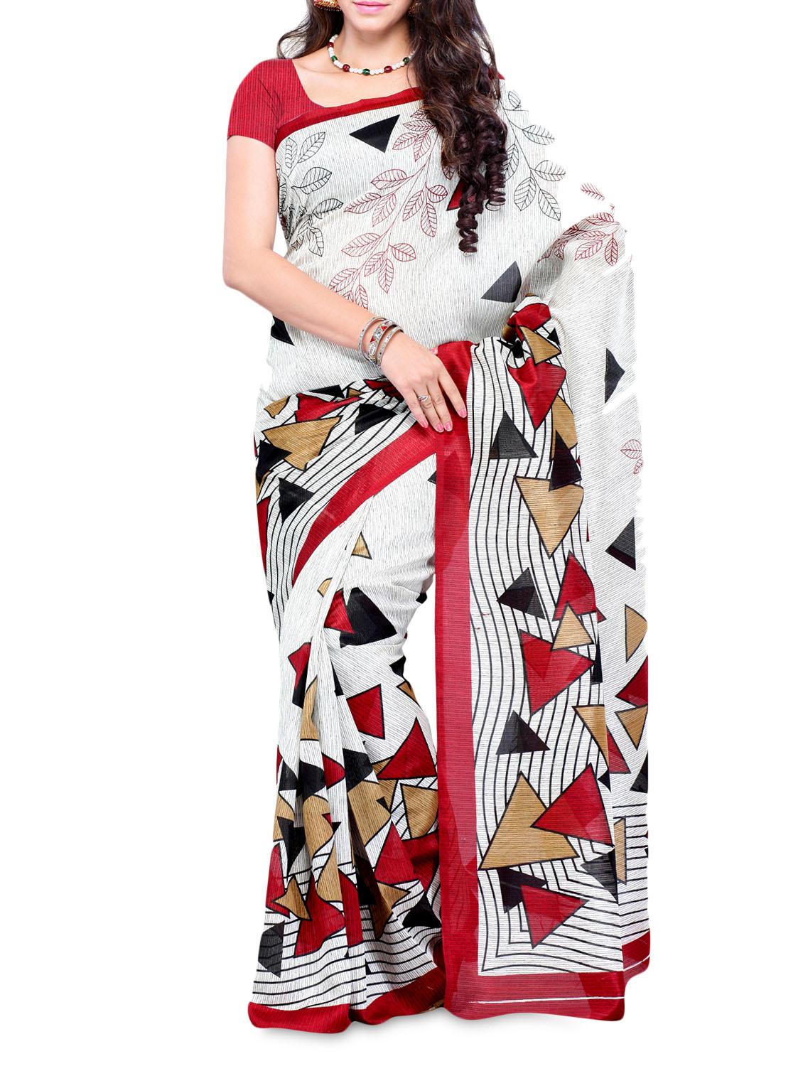 Geometric Print Art Silk Saree - DIVA FASHION