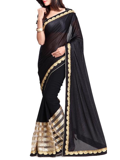 black embellished saree with blouse - 11282650 - Standard Image - 0