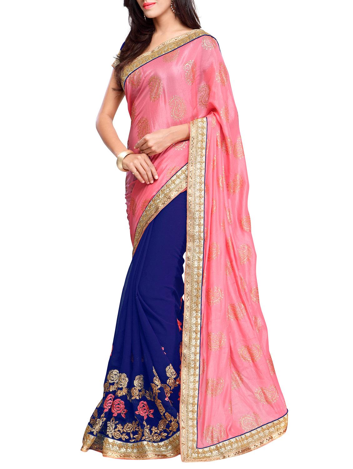 blue embroidered half & half saree with blouse - 11282717 -  Zoom Image - 0
