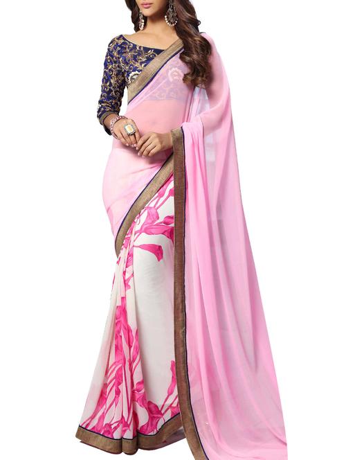 pink printed saree with blouse - 11282863 - Standard Image - 0