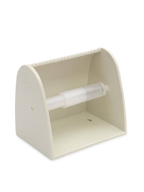 white plastic toilet paper holder
