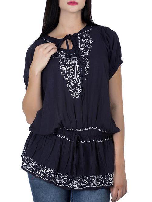 blue rayon embroidered top - 11297580 -  Standard Image - 0