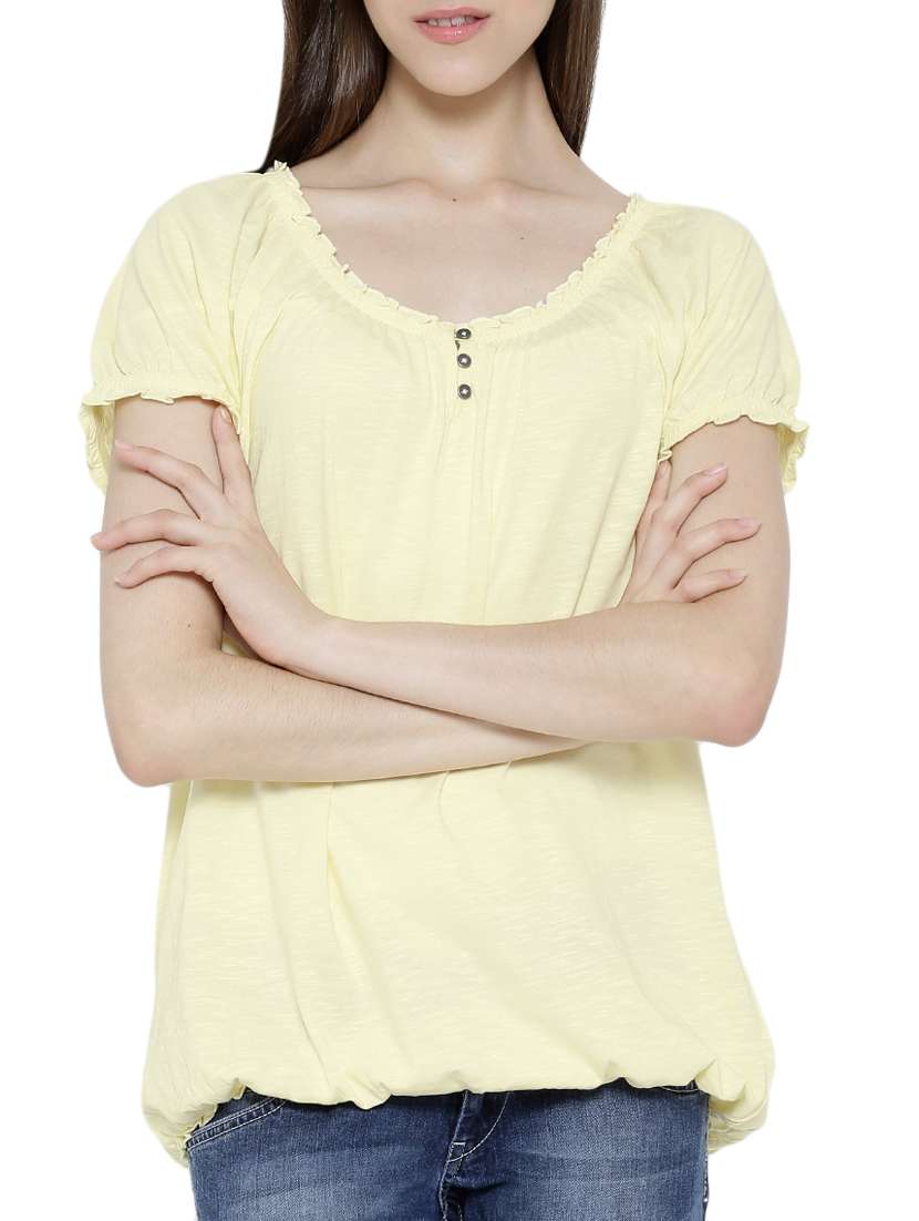 yellow cotton regular top