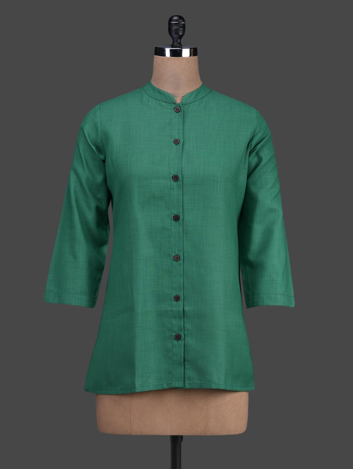 Green Button Down Cotton Short Kurta - Titch Button
