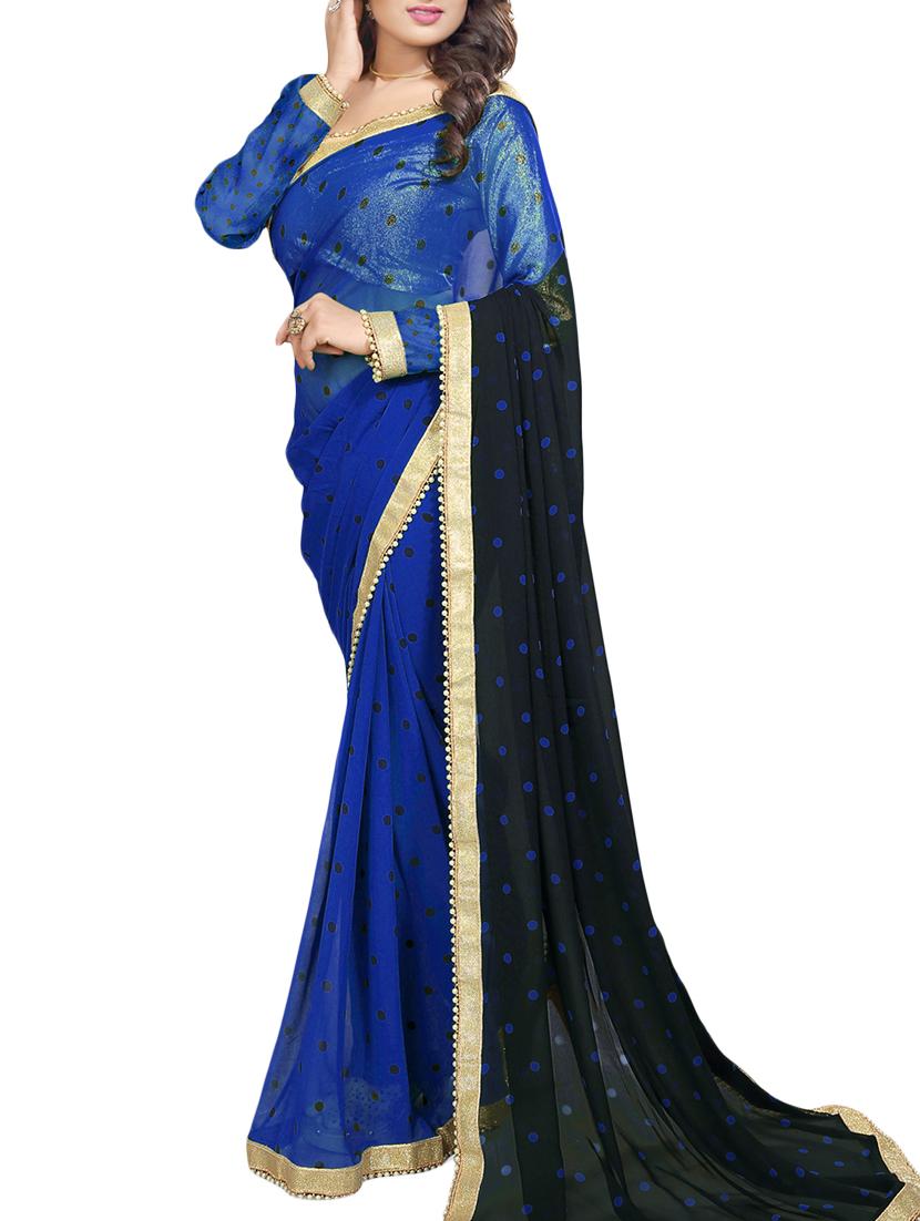 blue georgette half and half saree with blouse