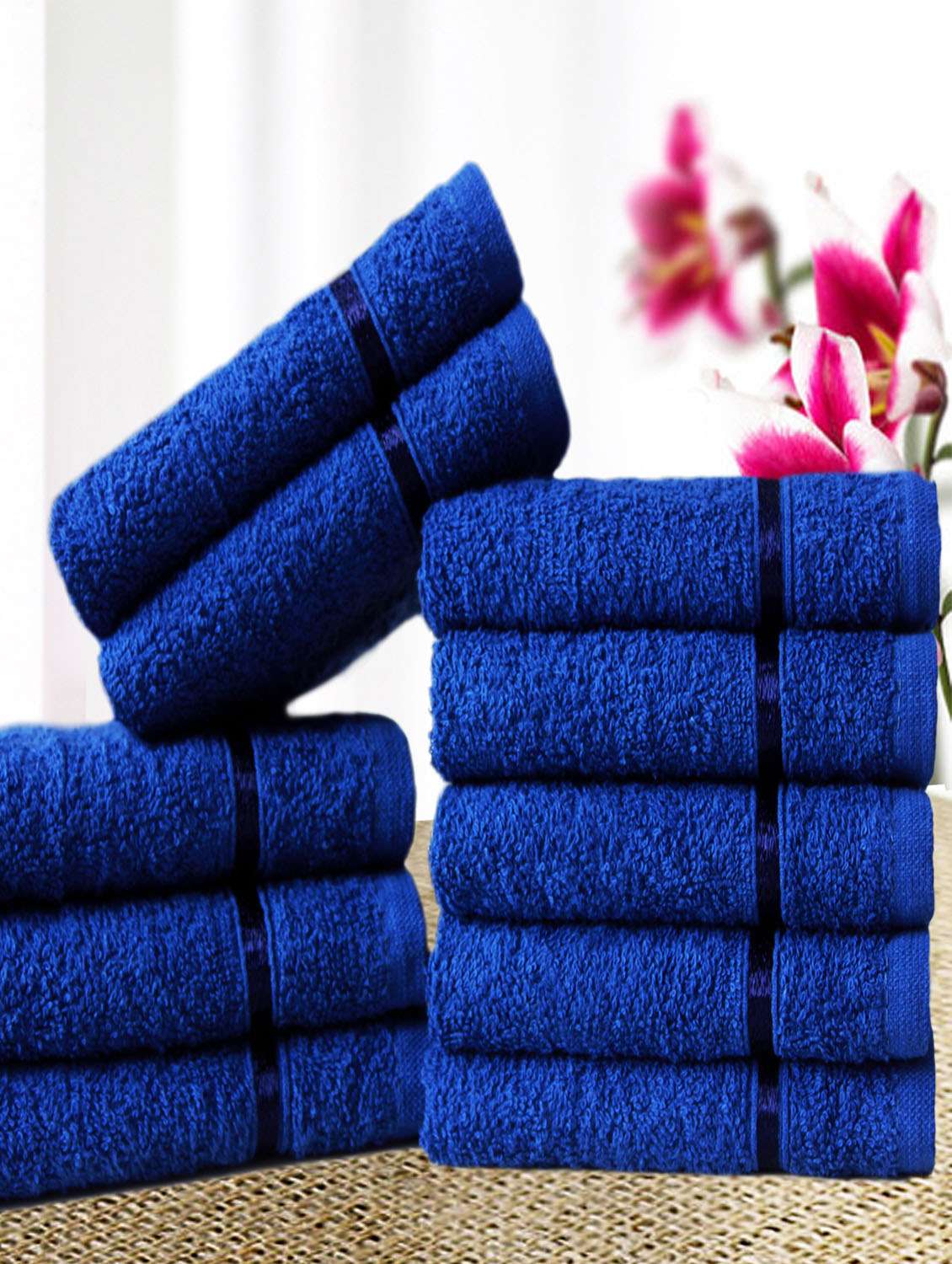 story @ home navy 10 pcs plain 100% cotton face towel